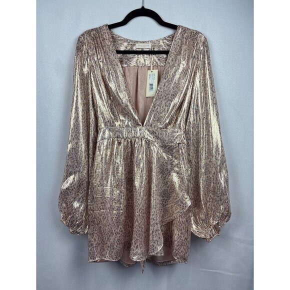 Women’s Ramy Brook Silk Gold Scale Printed Wrap Style Dress Sz 4 - Picture 1 of 7